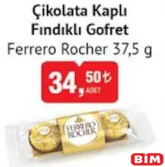FERRERO ROCHER ÇİKOLATA KAPLI FINDIKLI GOFRET 37,5 G FERRERO ROCHER ÇİKOLATA KAPLI FINDIKLI GOFRET 37,5 G